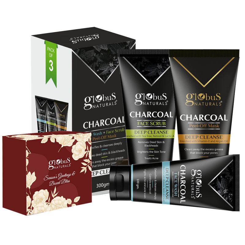 Globus Naturals Charcoal Trio Kit 300 gm with Chocolate Box