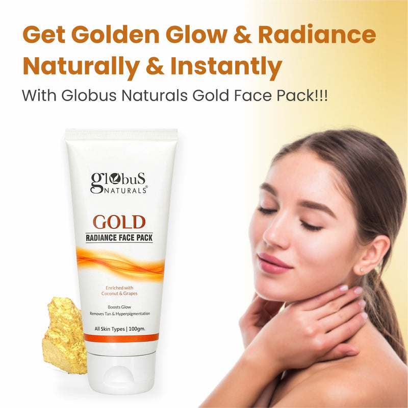 Globus Naturals Gold Radiance Anti Ageing & Brightening Face Pack Enriched with Saffron, Liquorice & Walnut, Fights Premature Ageing, Boosts Glow, Provides Deep Exfoliation, All Skin Types, 100 gms