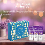 Globus Naturals Kumkumadi Brightening Skincare Gift Box - Face Wash 100 ml, Face Scrub 100 gm, Face Cream 100 gm with Chocolate Box