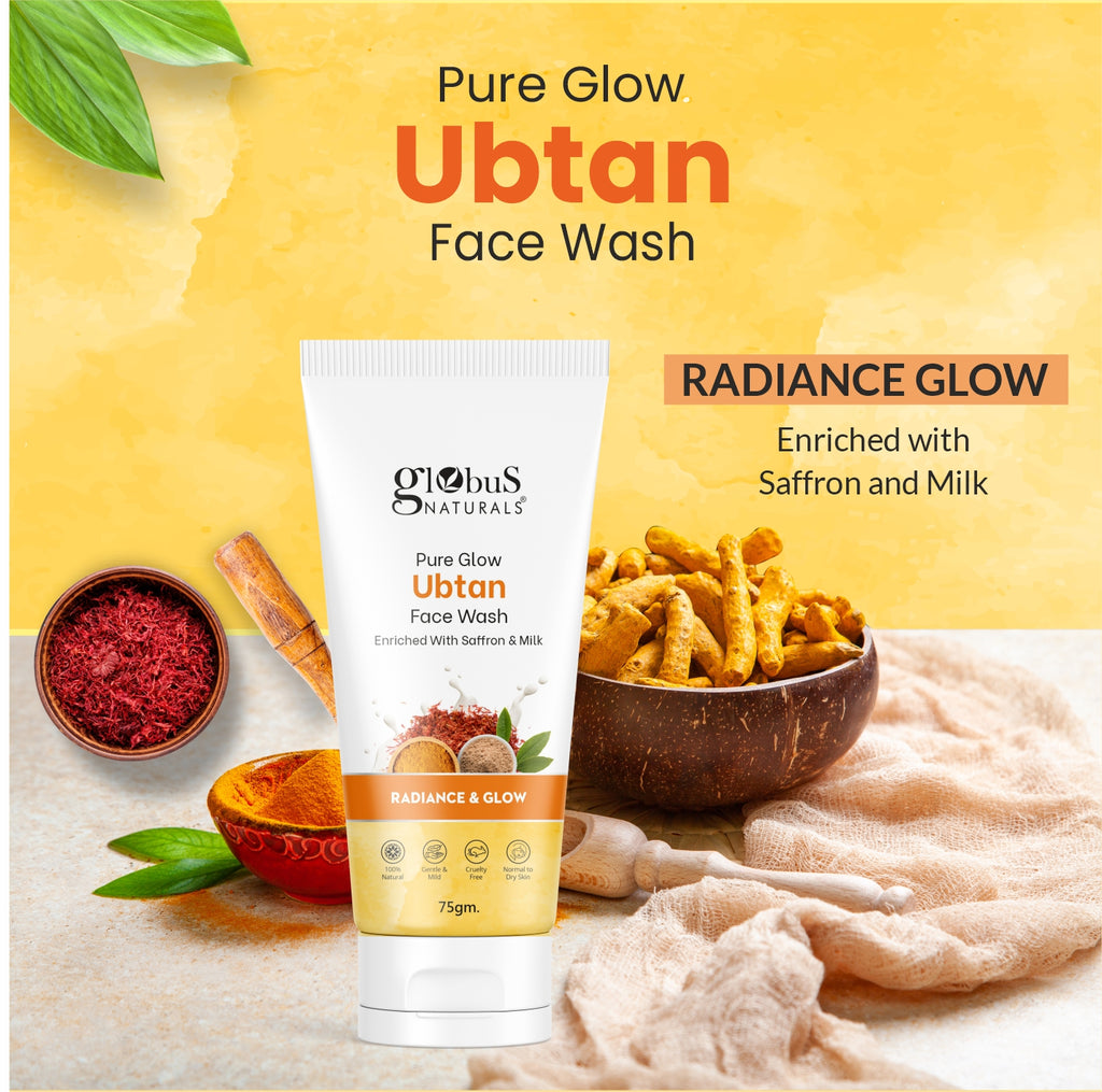 Globus Naturals Pure Glow Ubtan Face Wash, Enriched With Saffron & Milk, For Radiance & GLow, Natural, Gentle & Mild, Suitable For All Skin Types, 75 gm
