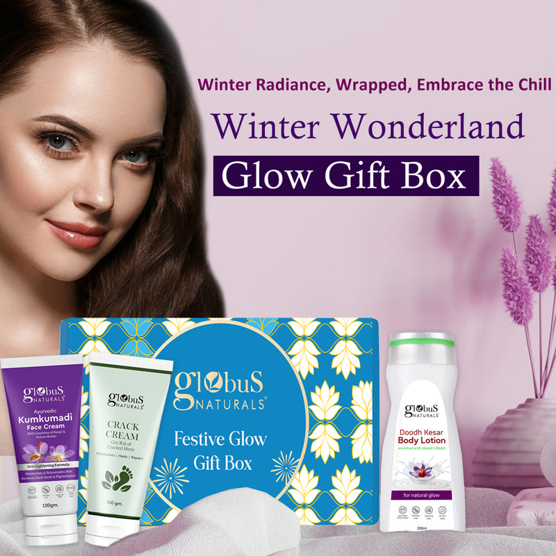 Globus Naturals Winter Care Gift Box - Doodh Kesar Body Lotion 200 ml, Crack Cream 100 gm, Kumkumadi Face Cream 100 gm