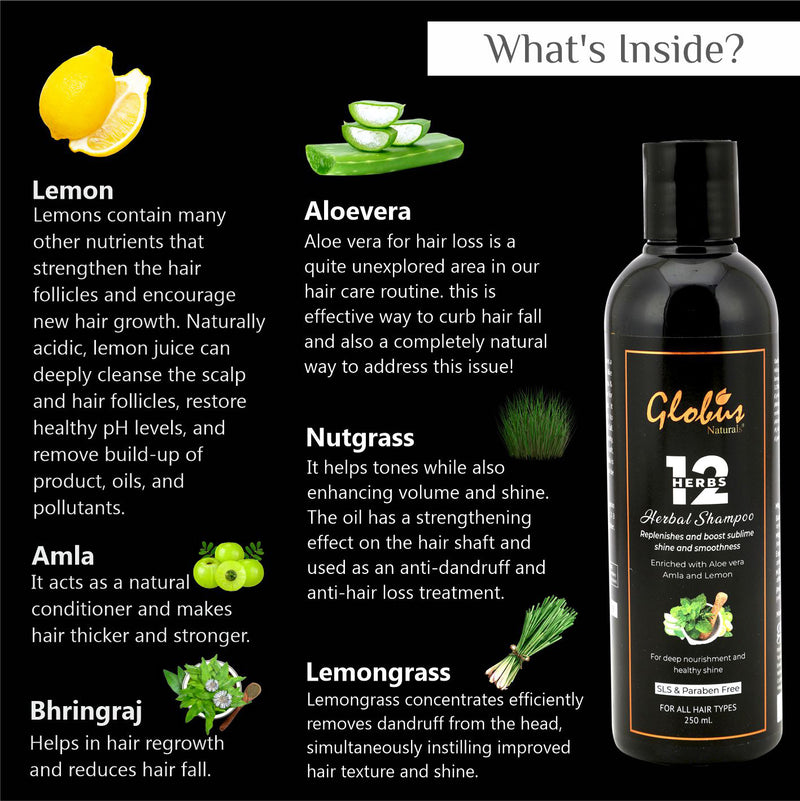 What's Inside Globus Naturals 12 Herbs Hair Growth Shampoo For Deep Nourishment 