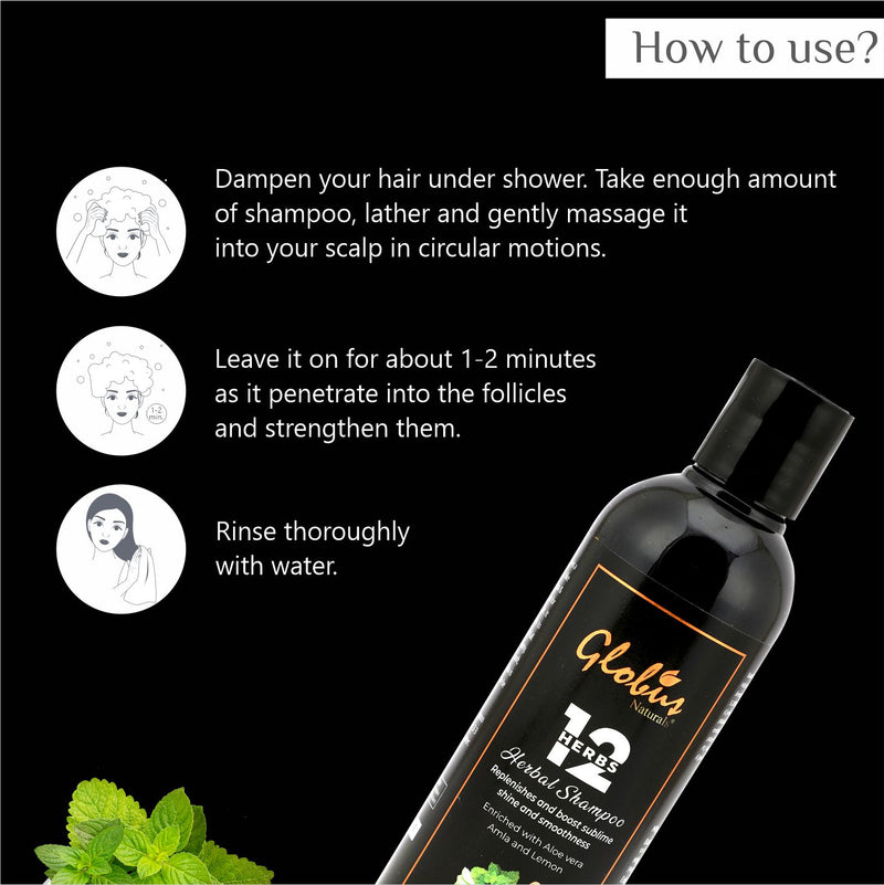 How to Use  Globus Naturals 12 Herbs Hair Growth Shampoo For Deep Nourishment