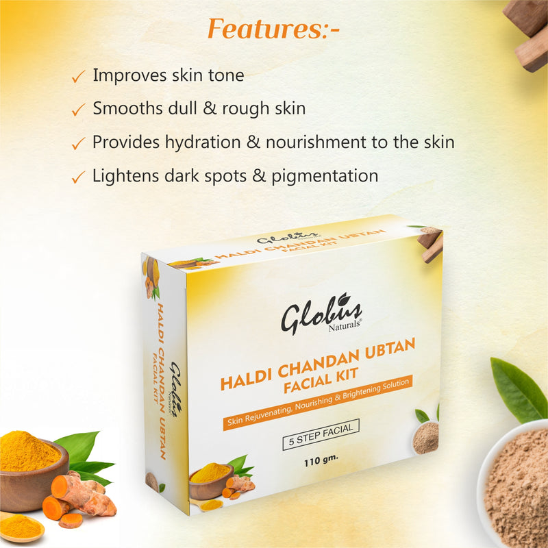 Features of Globus Naturals Haldi Chandan Ubtan Brightening Lightening Facial Kit