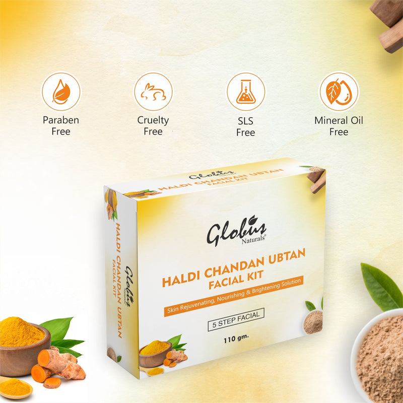 Globus Naturals Haldi Chandan Ubtan Brightening Lightening Facial Kit Banner
