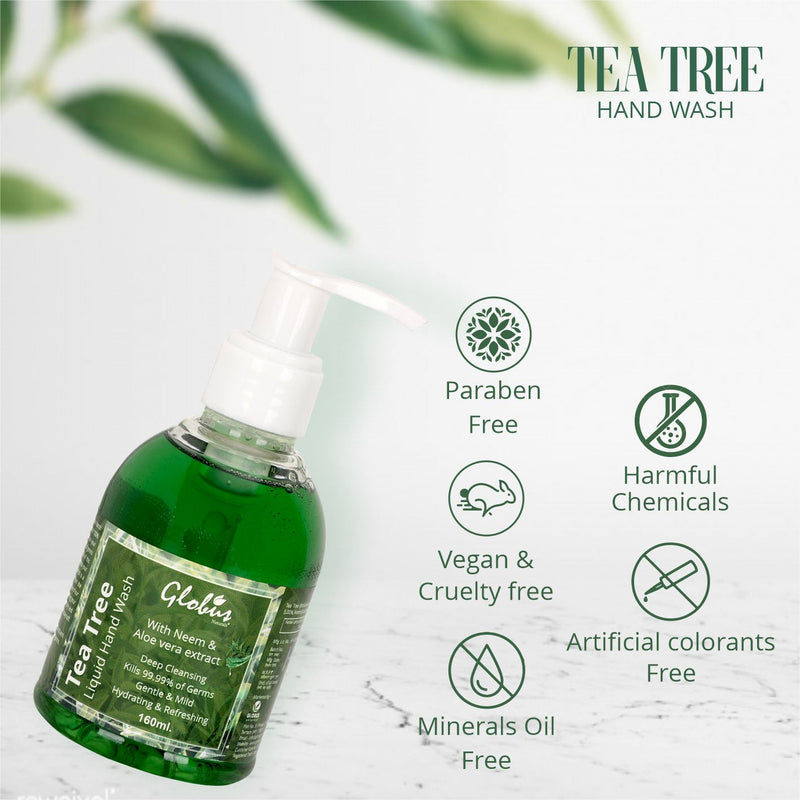 Globus Naturals Tea Tree Liquid Hand wash With Neem & Aloevera Hero Ingredients 