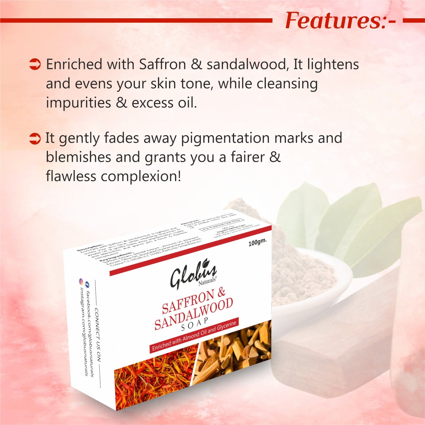 Globus Naturals Saffron Skin Lightening, Brightening Soap Features 