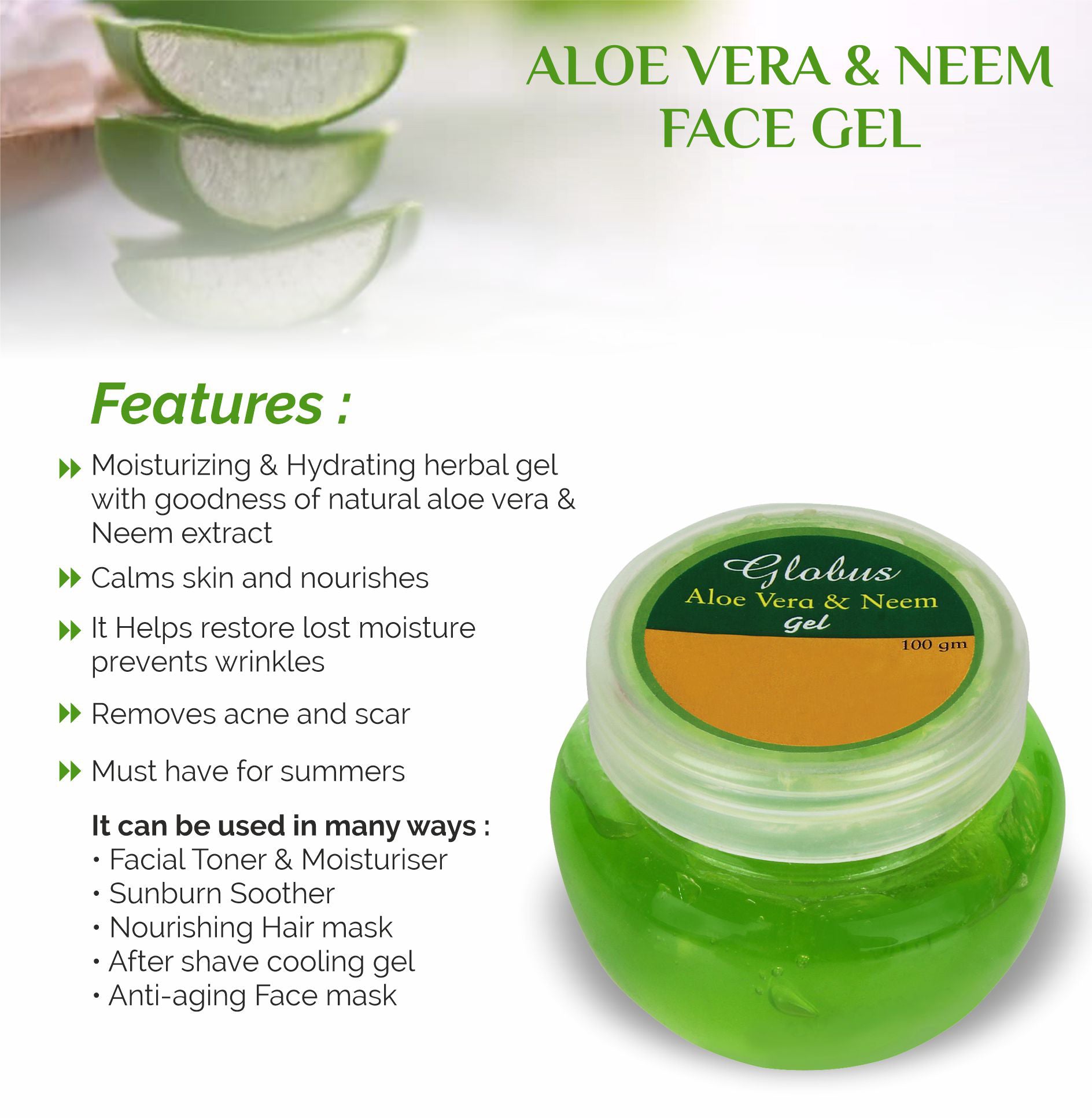 Aloe Vera and Neem Gel Features 