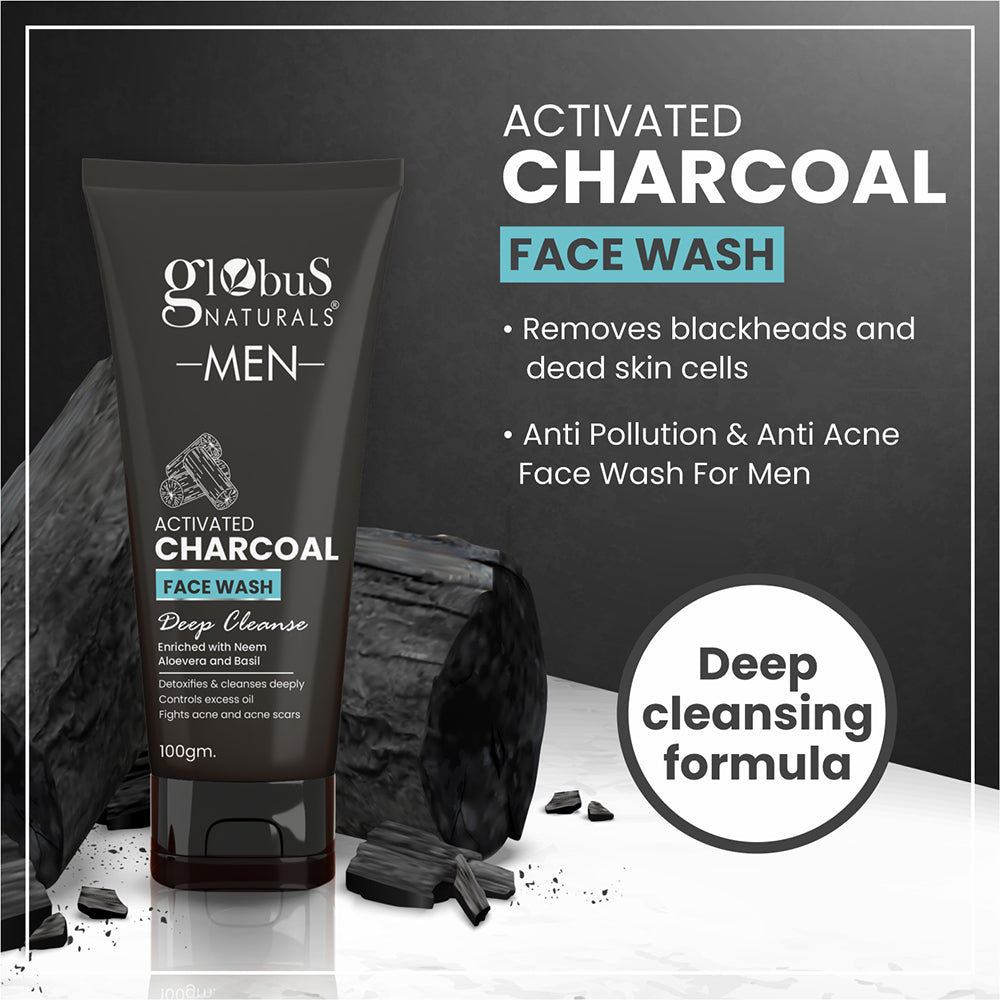 Charcoal Anti-Pollution Face Care Combo For Men, Set of 3 - Face Wash, Face Scrub, Peel Off Mask