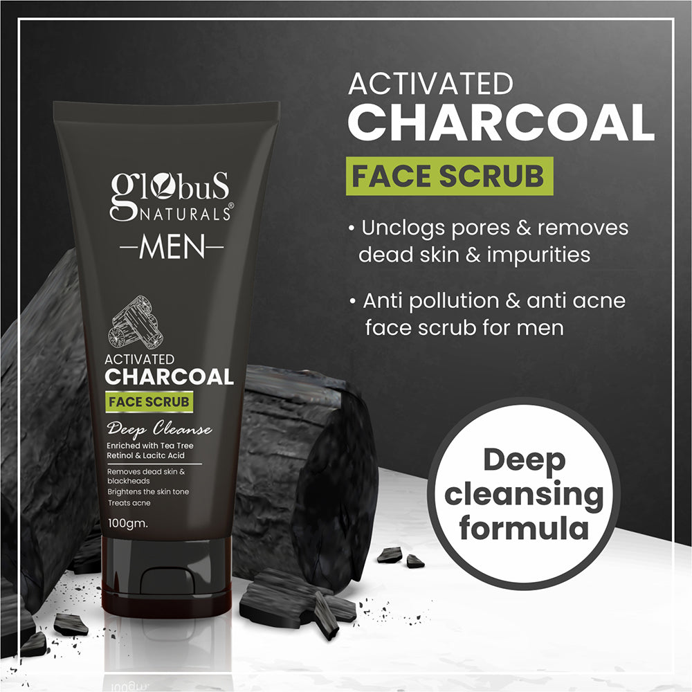 Anti Pollution & Anti Acne Charcoal Face Scrub, For Men with Oily & Acne Prone Skin, 100 gms