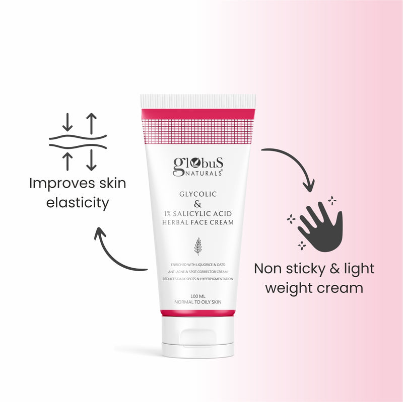 Glycolic & 1% Salicylic Acid Herbal Anti Acne Face Cream, Enriched with Liquorice & Oats, Reduces Dark spots & Hyperpigmentation,