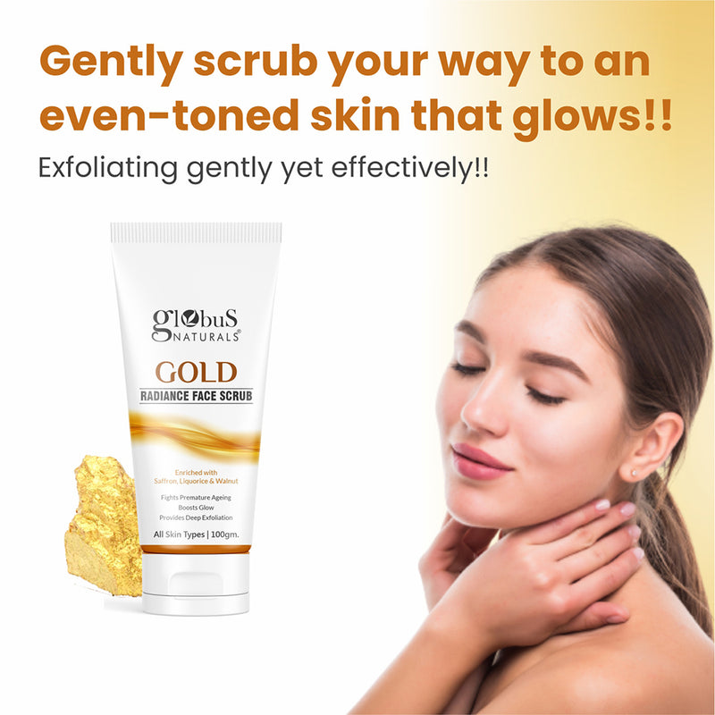 Gold Radiance Anti Ageing & Brightening Face Scrub Enriched with Saffron, Liquorice & Walnut, Fights Premature Ageing, Boosts Glow, Provides Deep Exfoliation, All Skin Types, 100 gms