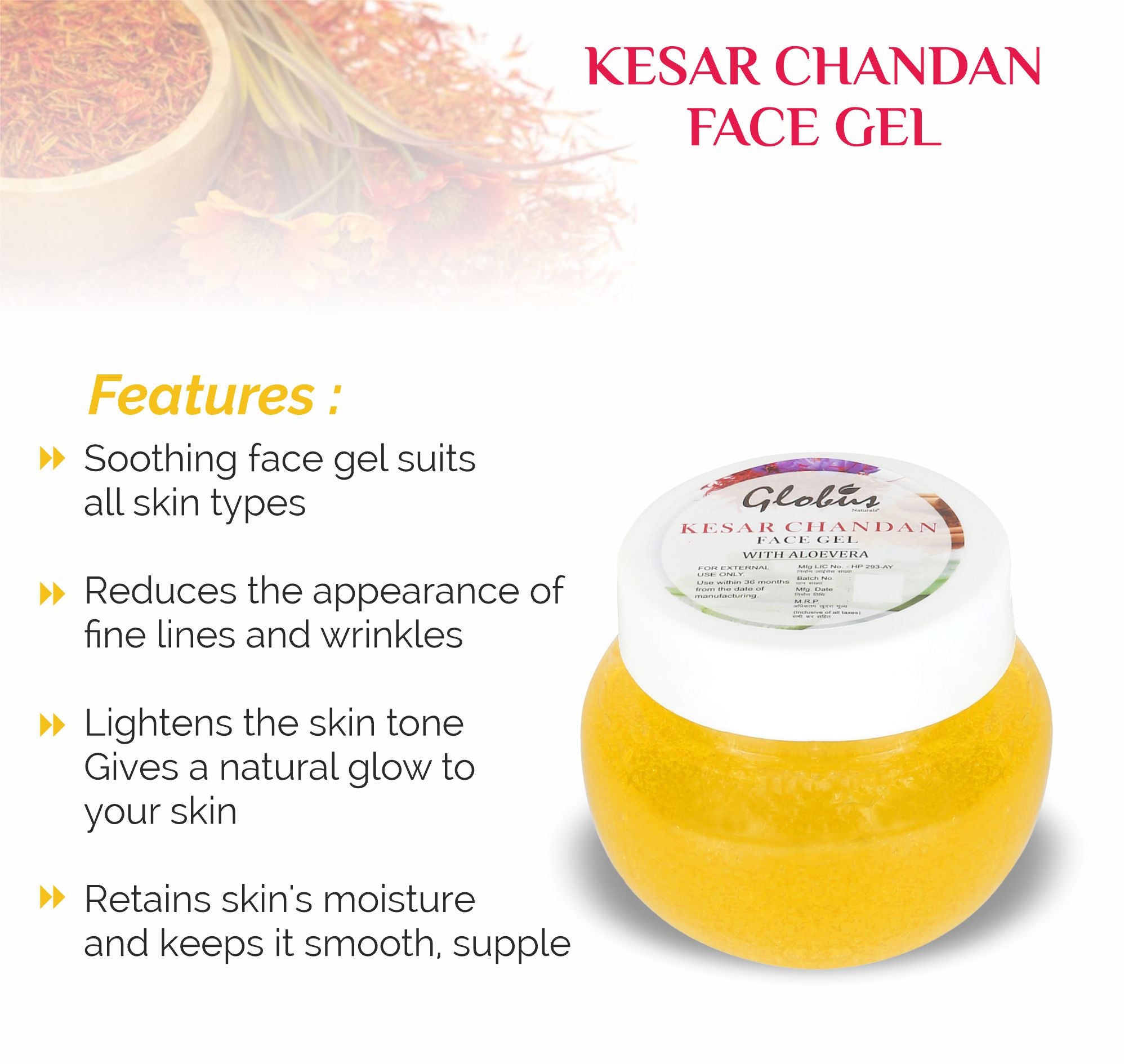 Kesar Chandan Face Gel with Aloe Vera Feature  