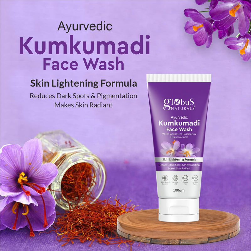 Ayurvedic Kumkumadi Skin Lightening Face Wash, Enriched with Hyaluronic Acid & Rosemary, Chemical Free, Cruelty Free, Suitable For All Skin Types, 100gm