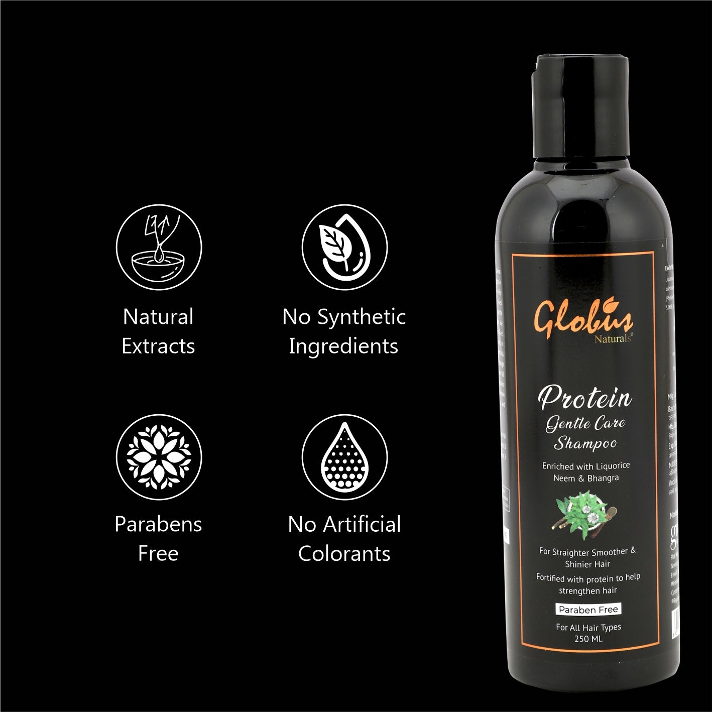 Globus Naturals Protein Gentle Care Hair Growth Shampoo Enriched with Liquorice, Bhringraj Hero Ingredients  