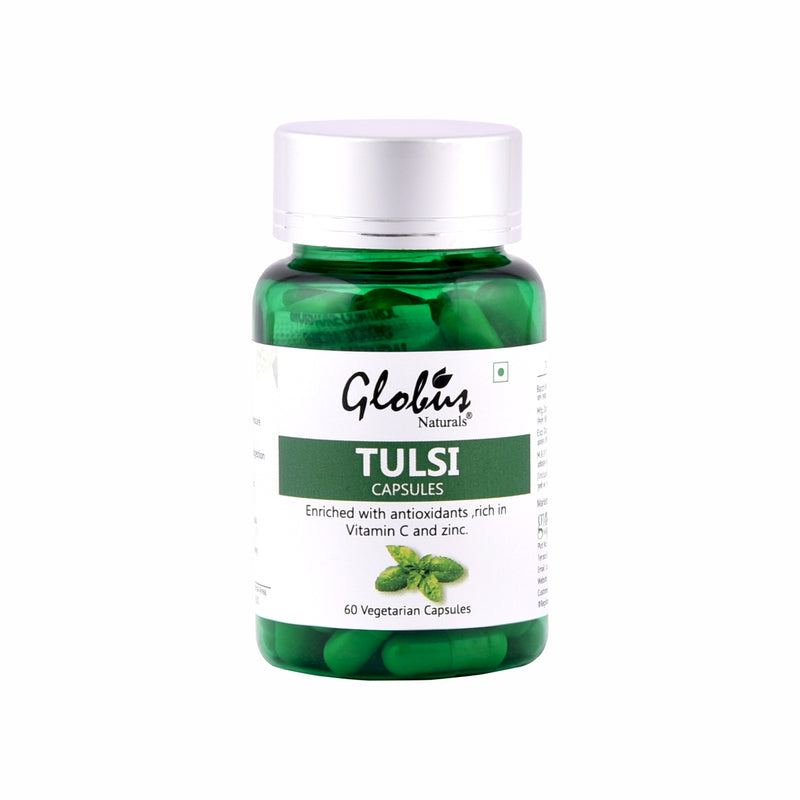 Globus Naturals Tulsi Immunity Booster Capsules Enriched with Antioxidants Bottel