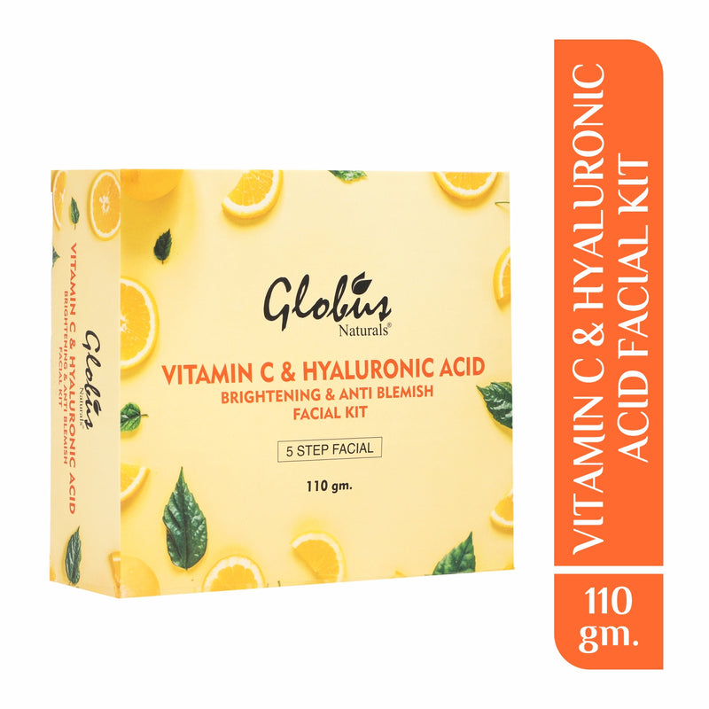Globus Naturals Anti-Ageing Hyaluronic Acid and Vitamin C Lightening Brightening Facial Kit For Beautiful & Glowing Skin