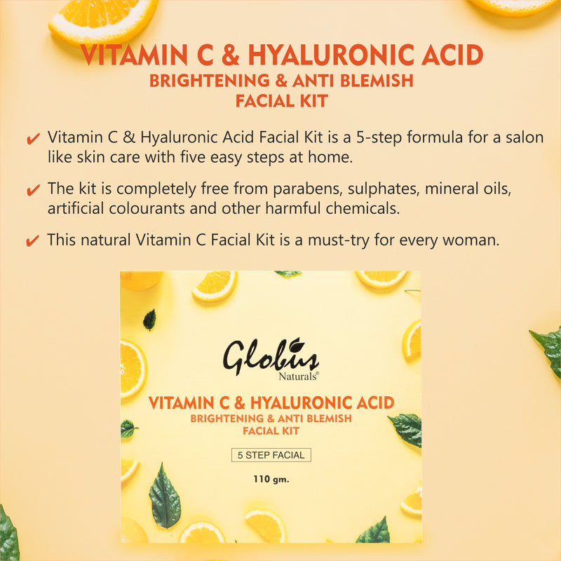Globus Naturals Anti-Ageing Hyaluronic Acid and Vitamin C Lightening Brightening Facial Kit For Beautiful & Glowing Skin Overview
