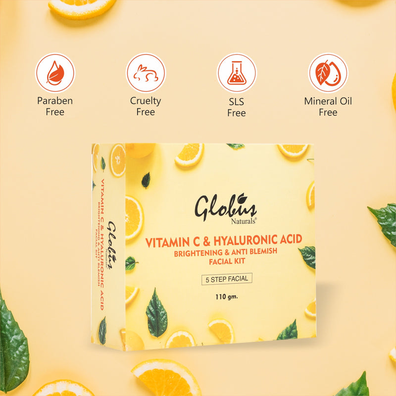 Globus Naturals Anti-Ageing Hyaluronic Acid and Vitamin C Lightening Brightening Facial Kit For Beautiful & Glowing Skin Product 